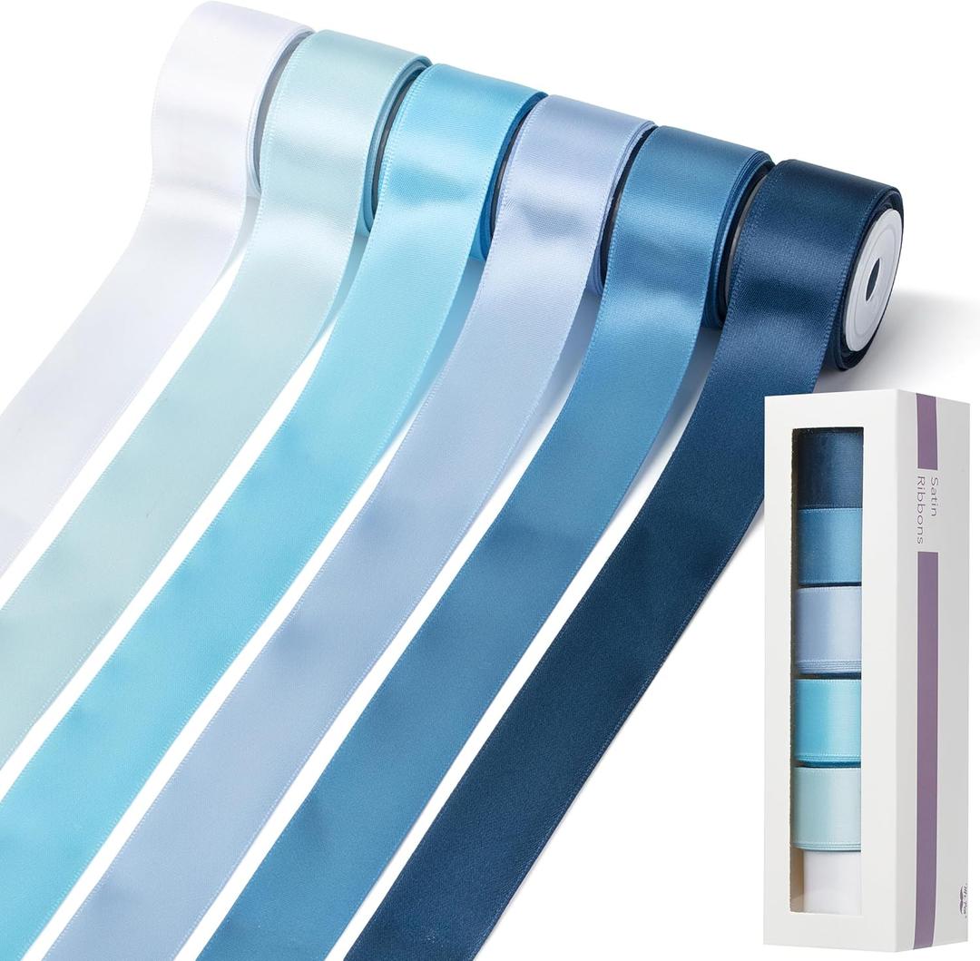 Mr. Pen- Satin Ribbon, 6 Rolls, 1 Inch, 5 Yards/Roll, Shades of Blue Satin Ribbon 1 Inch