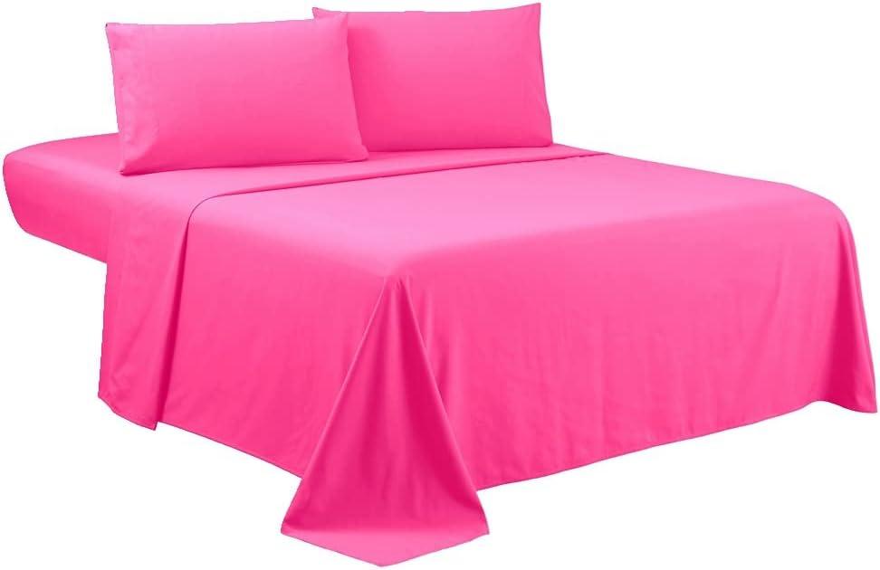 Sfoothome Queen Sheets Set - Hotel Luxury 4-Piece Bed Set, Extra Deep Pocket, 1800 Series Bedding Set, Wrinkle & Fade Resistant, Sheet & Pillow Case Set (Queen, Hot Pink)