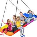 Trekassy 60" Rectangle Platform Tree Swing for Kids Adults, 700lb Capacity Outdoor Giant Swing, 900D Oxford Waterproof Flat Swings with 2 Hanging Straps for Backyard - Rainbow (Patented)
