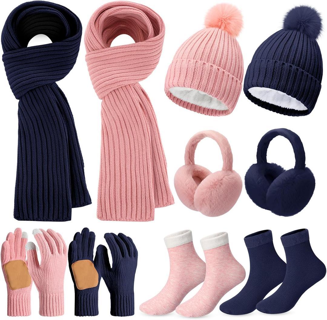 Cutecrop 10 Pcs Winter Hat Scarf Gloves Earmuffs Socks for Women Men Skiing Snowboarding Snow Shoveling Outdoor Warmth