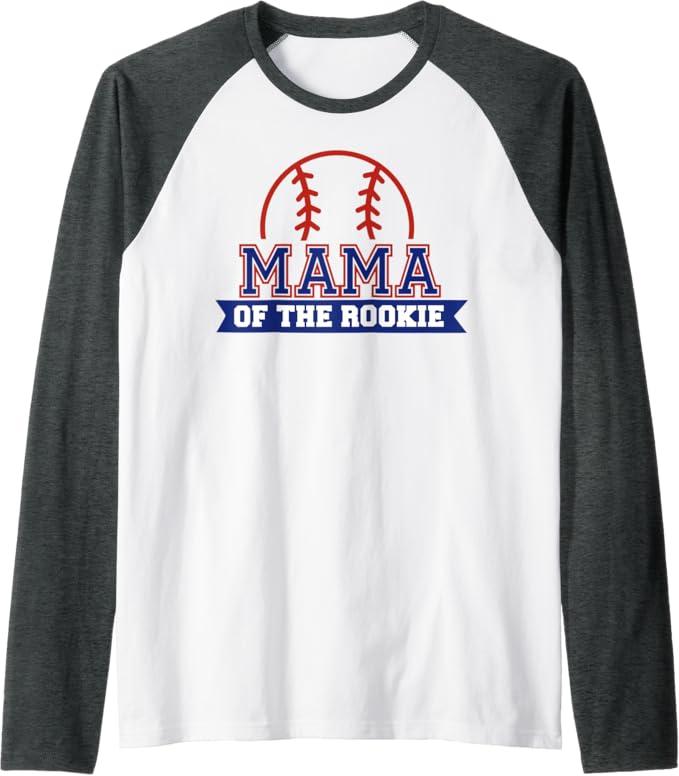 Mama of Rookie 1st Birthday Baseball Theme Matching Party Raglan Baseball Tee L