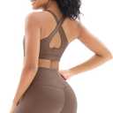 Workout Sets for Women High Waisted Leggings with Cross Back Sports Bra 2 Piece Gym Outfits Yoga Gym Clothes (Large, Coffee)