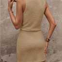 RoseSeek Women's Waffle Knit Belted Tank A Line High Waisted Dresses Square Neck Sleeveless Summer Short Dress, Brown, Small