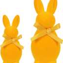 Easter Bunny Flocked Decor, Easter Bunny Figurines, Rabbit Set Spring Dining Table Center Decoration, Interior Decoration Set Suitable for Families and Parties (Yellow, Small+Large)