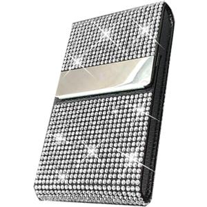 Bling Business Card Holder, PU Leather Case with Crystal Diamonds Rhinestones, Metal Pocket with Magnetic Closure