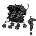 Dream On Me Volgo Twin Baby Stroller, Lightweight Side-by-Side Double Umbrella Stroller with Adjustable Canopy, 5-Point Harness, Storage Basket & Travel-Friendly Fold Black