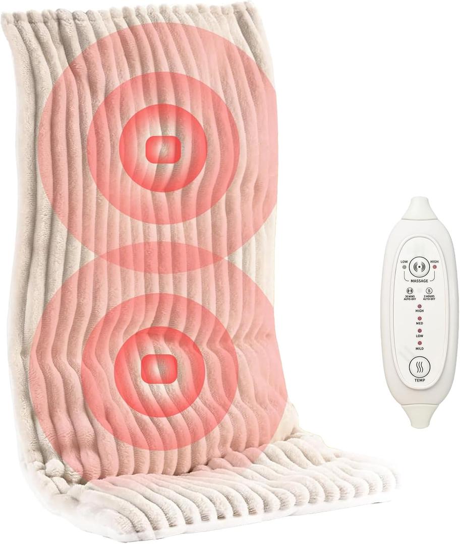 Heat Massaging Weighted Heating Pad for Back Pack, Weighted Electric Heating Pad with Massaging Vibrations 3.7lb Non-Toxic Beads 4 Heat Settings 4 Massage Modes 2h Auto-Off 12"x24" (Linen)