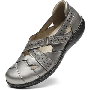 TERRIKAT Women's Casual Loafers Cute Slip On Comfort Walking Flats Leather Driving Moccasins Fashion Closed Toe Boat Shoes, Size 7.5