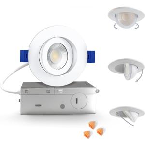 Aosclex 3 Inch 5CCT Gimbal LED Recessed Lighting with Jbox, 360+90 Adjustable Directional Downlight, Dimmable Eyeball Canless Recessed Lights, 7W 800LM, 2700K-5000K Selectable, ETL (White, 1 Pack)