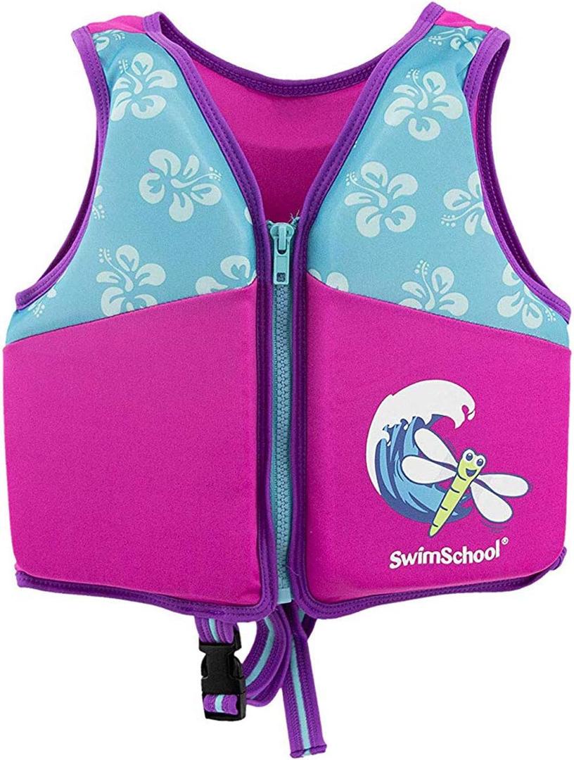 SwimSchool Swim Trainer Vest, Flex-Form, Adjustable Safety Strap, Easy On and Off, Medium/Large, up to 50 Lbs., Pink/Aqua 