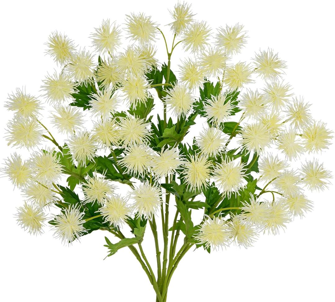 Hollyone 9 Heads White Dandelion Artificial Flowers 5Pcs Faux Dandelions Flowers Bush Arrangement Bouquets Fake Ball Mums Flower Stem for Indoor Home Decor Table Office Party Wedding Decoration