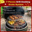 7 Piece Grill Replacement Kit for 18 Inch Kamado Stainless Steel Multi Level Cooking Rack System with Half Moon Ceramic Heat Deflectors for Charcoal BBQ Smoking Roasting Dad Gift