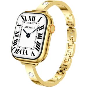 Mesime Slim Band Compatible with Apple Watch Bands 49mm 46mm 45mm 44mm 42mm 41mm 40mm 38mm for Women, Dressy Metal Bracelet Designer Fancy Strap for iWatch Ultra 3/2/1 Series 11/10/9/8/7/6/5/4/SE/3/2/1 (Gold)