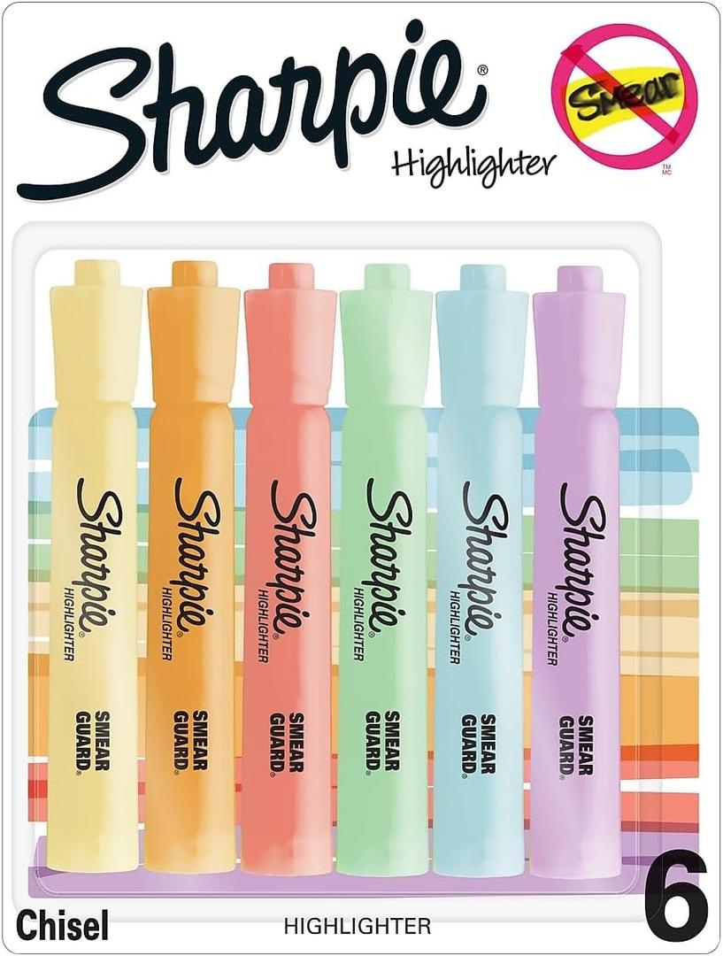Sharpie Tank Highlighters, Chisel Tip, Assorted Colors, 6/Pack (2157488)