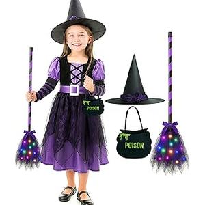 Witch Costume for Girls Kids Witch Costume with Broom and Poison Pot,Girls Halloween Dress for Themed Party, Small Witch Costume for Girls Kids Witch Costume with Broom and Poison Pot,Girls Halloween Dress for Themed Party, Small