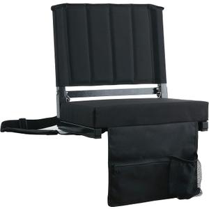 SPORT BEATS Stadium Seats with Back Support Bleacher Chairs with Back and Cushion Thick Padded Bleacher Seats Includes Shoulder Strap (Black)