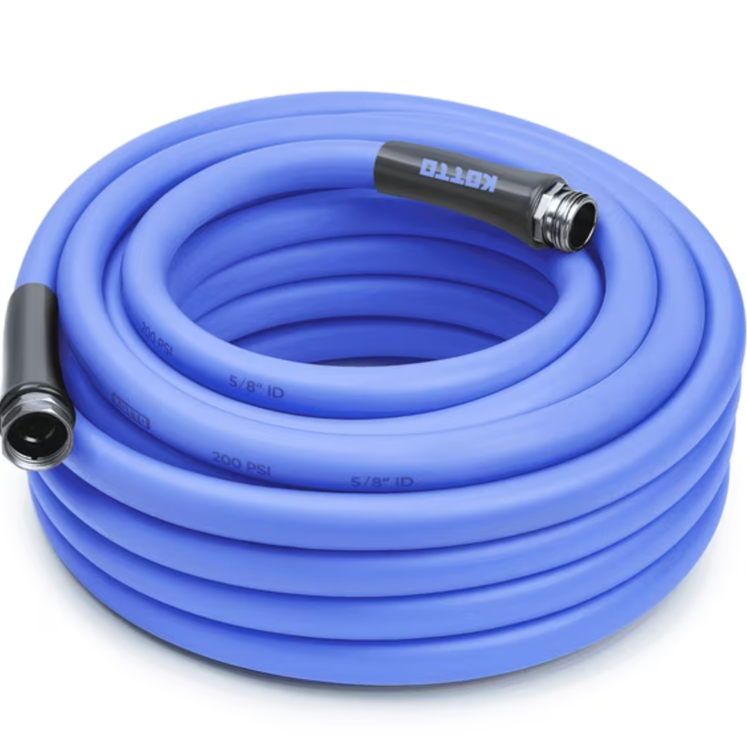 Kotto Heavy Duty 100ft Garden Hose, 5/8" All-Weather Water Hose with Crush-Resistant Brass Fittings, 600 PSI Burst Proof, Kink & Leak Resistant, Blue
