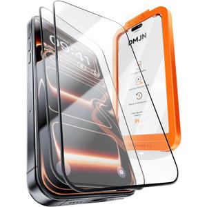 DMJN Unbreak Top 9H+ Glass for iPhone 17 Pro Screen Protector(13FT Military Grade Shatterproof, Longest Durable) Screen Protector 17 Pro Tempered Glass, Full Coverage,Easy Installation, 2 Pack (Clear)