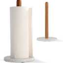Acacia Wood & Marble Paper Towel Holder Freestanding Paper Towel Holder for Countertop, Weighted for One-Handed Use, for Kitchen, Bathroom, Office