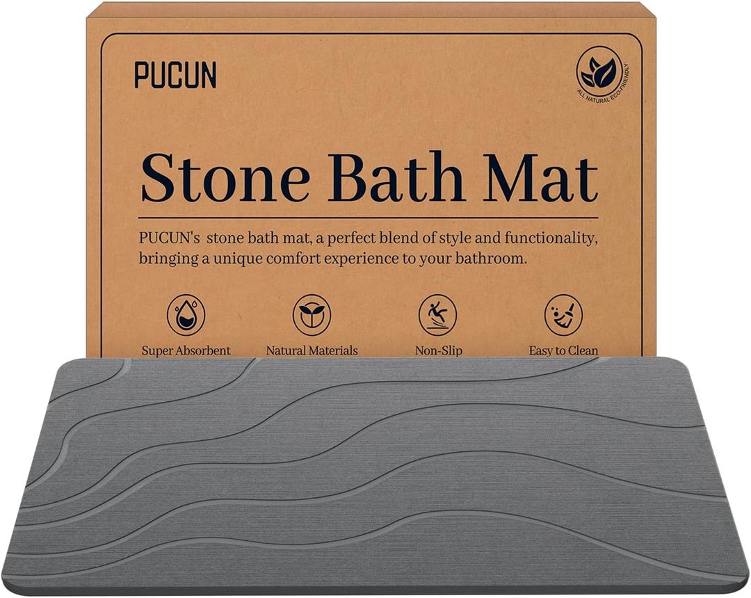 Stone Bath Mat Diatomaceous Earth Non-Slip Shower Mat,Quick Drying Diatomite Bath Stone Mat for Bathroom Floor -Super Absorbent,Natural, Easy to Clean(2416" Grey)