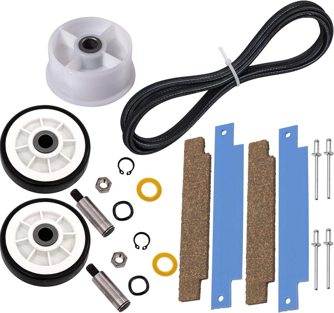 BlueStars 12001541 303373 Dryer Roller Kit, 306508 Drum Bearing Kit, WP6-3700340 Idler Pulley & WP33002535 Drum Belt Fit for Crosley Jenn-Air Maytag Neptune 3000 Series MDE6000AYW MDE5500AYW
