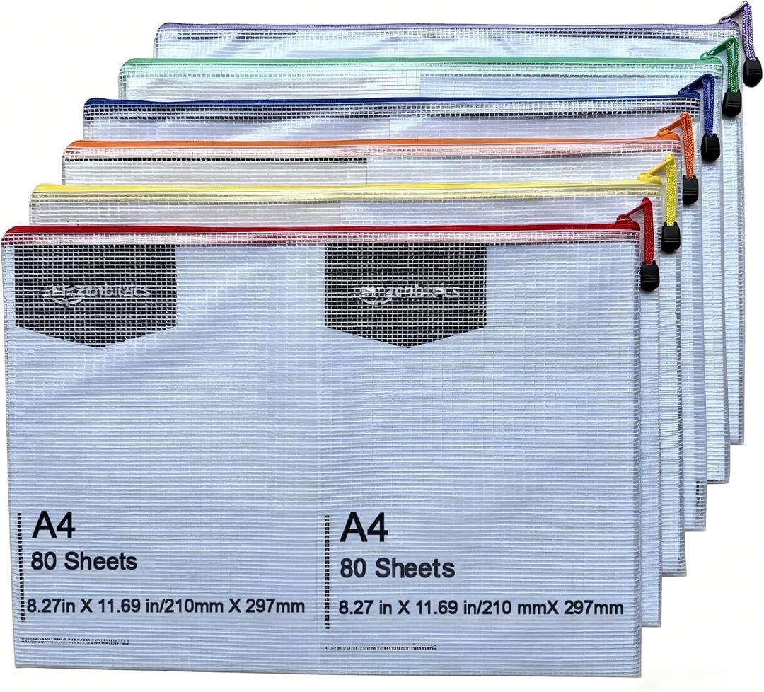 6pcs Mesh Zipper Pouch Bags, A3 17x12 Inches Large Reusable Plastic Zipper Pouches Bag for Organizing Office, File, School, Classroom, Cross Stitch Projects, Puzzle & Board Game Storage Bags