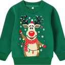 RETSUGO Toddler Boy Christmas Outfit Baby Boy Girl Winter Warm Holiday Fleece Pullover Xmas Crewneck Sweater 1-7 Years (4T, 2# Green/Reindeer)