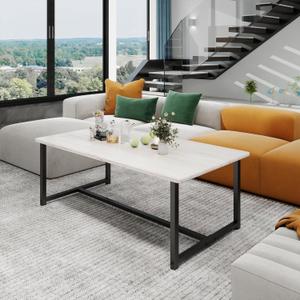 35.4" Rectangular Coffee Table for Living Room, Modern Industrial Style Coffee Table Center Table with Metal Frame for Small Space, Apartment, Office, Easy Assembly, Teak Oak