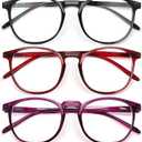 IBOANN Chic & Comfy Blue Light Glasses for Women - 3-Pack Round Frames, Screen-Ready Style with UV Protection Coating (C11 Light Black & Wine Red & Violet Indigo)