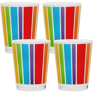 Youngever 4 Pack 16 Ounce Plastic Tumblers, Bistro Plastic Glasses, Cafe BreakResistant Drinking Glasses, Shatterproof Beverage Tumblers, Reusable, NO BPA, Top rack Dishwasher Safe (Rainbow Stripe)