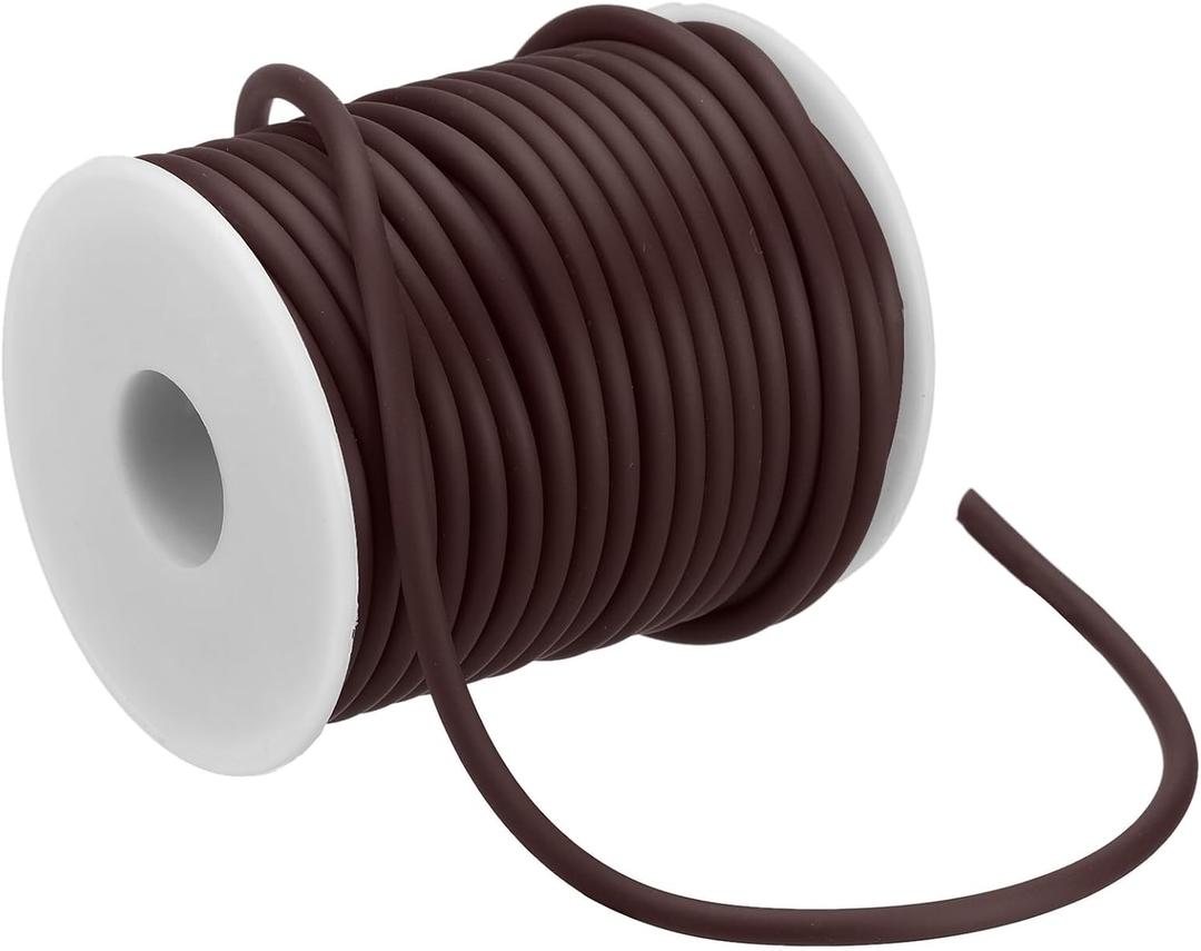 PATIKIL Hollow Pipe Rubber Cord 16 Yards 4mm, PVC Rubber Tube Cord 2mm Hole with Plastic Spool for Knitting Beading DIY Craft, Brown