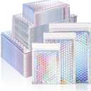 50 Pieces Metallic Bubble Mailers, Self-Seal Poly Padded Envelopes, Waterproof Holographic Bubble Shipping Envelopes for Mailing, Packing, Small Business