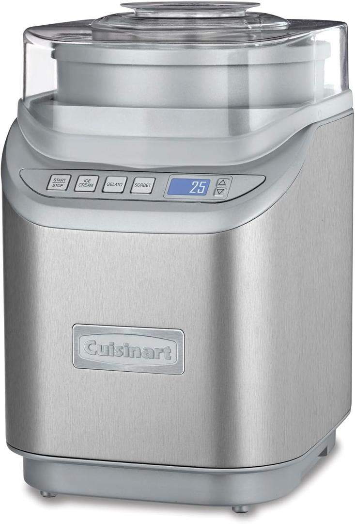 Cuisinart Ice Cream Maker Machine, 2-Quart Stainless Steel Frozen Yogurt, Gelato, Sorbet, Ready in 20 Minutes, LCD Screen and Timer, ICE-70P1