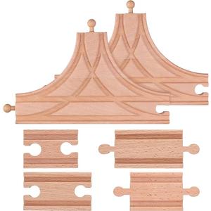 6 Pieces Switch Track Wooden Train Set Wooden Train Track Set1Pc T Switch 1Pc Switching Track Wooden Train Bridges Straight Wood Train Tracks Accessories for Most Major Toy Train Tracks Railway