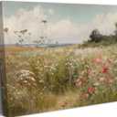 Vintage Wildflowers Landscape Wall Art Farmhouse Cottage Canvas Wall Decor Nature Country Floral Painting Picture Rustic Flower Poster Prints Artwork for Office Living Room Bedroom Bathroom, 24L"x16W"