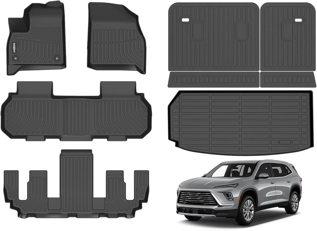 GINOWY-Floor Mats & Cargo Liner for Buick Enclave 2025 2026 &GMC Acadia Only 7 Seats &Chevy Traverse Only 7 Seats 2024-2026, TPE All Weather Car Floor Mats, Non-Slip Waterproof Accessories Mats,Black