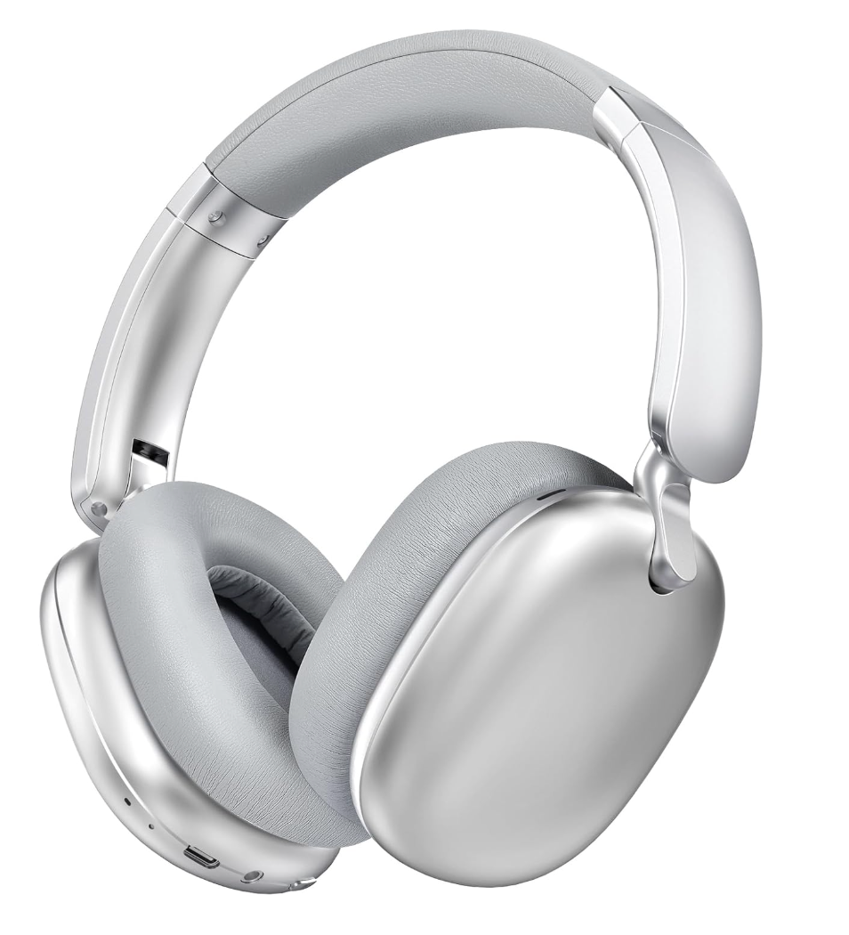 RORSOU C6 Active Noise Cancelling Headphones, Wireless Over Ear Bluetooth Headphones, 60H Playtime, Lightweight Folding Deep Bass Comfort Fit Ear Cups Headset with Mic for iPad/Travel/PC/Home Silver