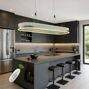 Gold Led Chandelier,Dimmable Modern Chandelier,39.37inch Led Chandelier Kitchen Island Lighting,Luxury Modern Led Pendant Light Height Adjustable Gold Dining Room Light Fixture Over Table