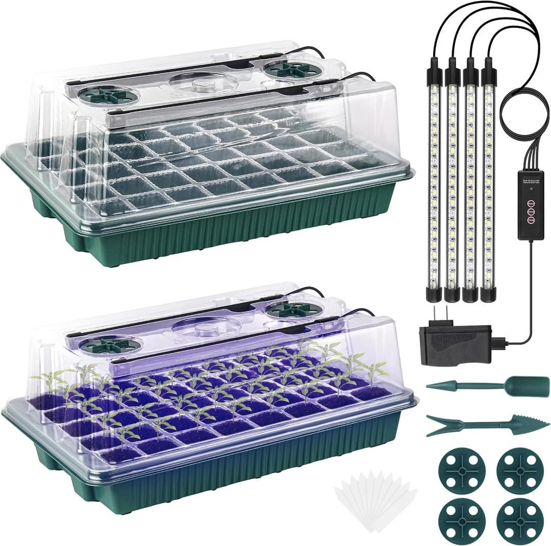 Sondiko Seed Starter Tray with Grow Light, 80 Cells Seed Starter Kit with Humidity Dome, Adjustable Brightness Plant Starter Trays, Indoor Plants Germination Kit(2 Pack)