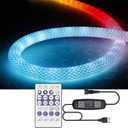 3.2FT WS2811 360 Degree Round Reticulate Neon LED Strip with Controller, RGB Nylon Flexible Dream Colorful Rope Light, Bedroom Indoor Outdoor Decoration,DC5V(No Adapter) (1M)