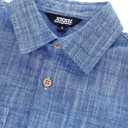 JOGAL Boys Chambray Shirts Short Sleeve Button Down Shirt for Kids | 100% Cotton, Linen Feel, Button Up, Lightweight, Two Pockets, Regular Fit, Casual, Woven, Easter,  Size 14 (Blue)