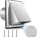 4-Inch External Extractor Wall Vent Cushioned Non Return Flap, Brushed 304 SS Wall Mount Exhaust Hood with Mesh Screen, Built-in Filter