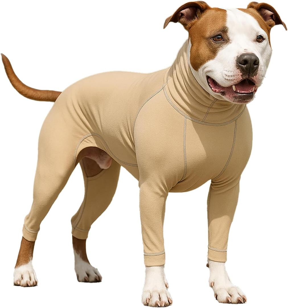 LovinPet UPF 50+ Dog Sun Protection Shirt for Medium and Large Dogs, 4-Way Stretch Nylon, Lightweight Anti-Static Quick-Dry UV Layer, Indoor Shedding Control and Winter Base Layer,Beige White, Large