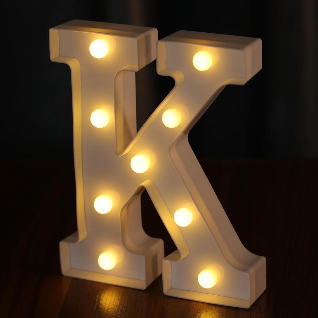 Light Up Letters, Led Letter Lights 26 Alphabet, Decorative Lighted Letter, Battery Powered Led Marquee Letters for Party, Bar, Night Light, Home Decor (K)
