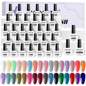 JODSONE 35 Pieces Gel Nail Polish Starter Kit 3 Bottles of Base Glossy Matte Top Coat Gel Nail Set Easy to Apply Nail Salon (32 Color 10ml-1)