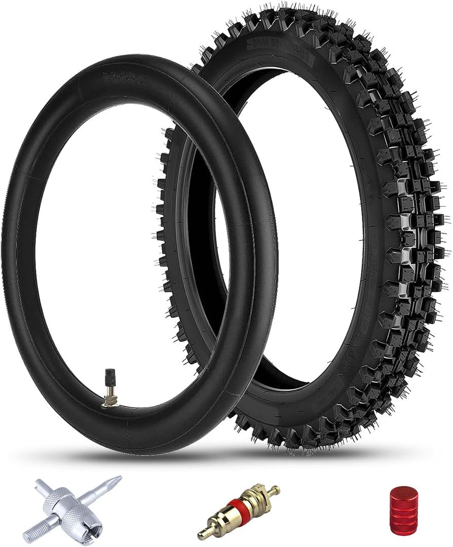 60/100-14 2.50-14 Front Tire and Inner Tube Set | 60/100-14 Dirt Bike Tire For CRF110 KLX110 KX65 XR70 SSR125 CRF70 KX60 KX110 RM65 JR80 PW80 TTR90 TTR110 Pit Dirt Bike