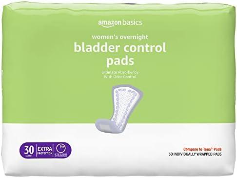 Amazon Basics Incontinence Pads for Women, Bladder Control, Postpartum, Overnight Absorbency, Unscented, 60 Count