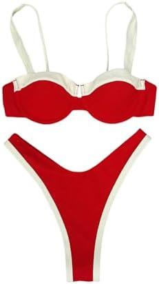 MakeMeChic Women's High Waisted Bikini Sets Color Block 2 Piece Swimsuit Bathing Suit, Medium
