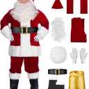 Santa Suit Deluxe Santa Claus Costume for Men, Christmas Adults Santa Costume Set Santa Outfit (Medium, Wine Red)