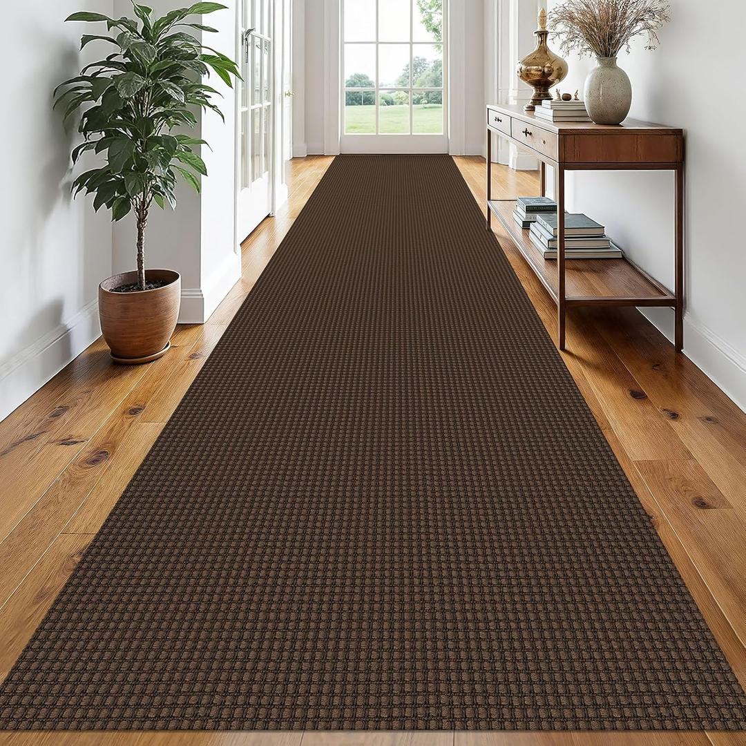EARTHALL Runner Rug 3x20 Ft Washable Runners for Hallways Extra Long Woven Non Slip Entryway Runner Braided Kitchen Runner Indoor Outdoor Carpet Runners for Hotels, Officel, Stair, Brown